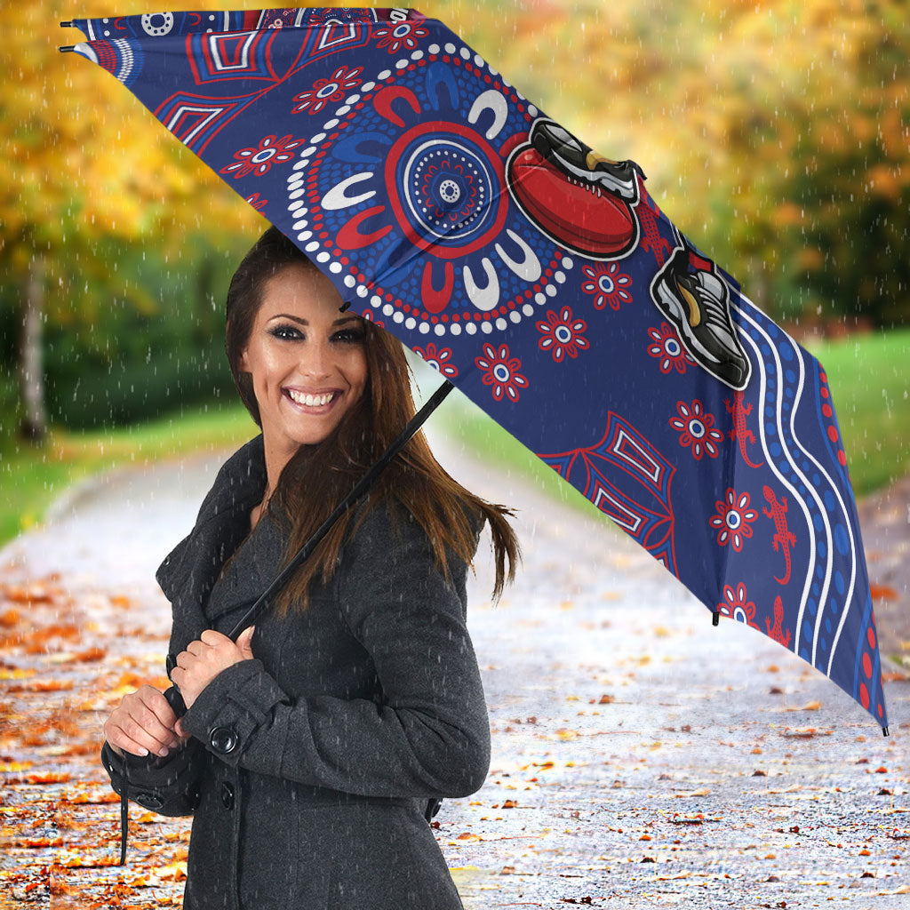 Personalized Western Bulldogs Football Mascot Umbrella Aboriginal Dot Art Style Vibrant Indigenous Pattern Design