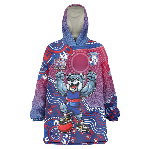 Personalized Western Bulldogs Football Mascot Wearable Blanket Hoodie Aboriginal Dot Art Style Vibrant Indigenous Pattern Design