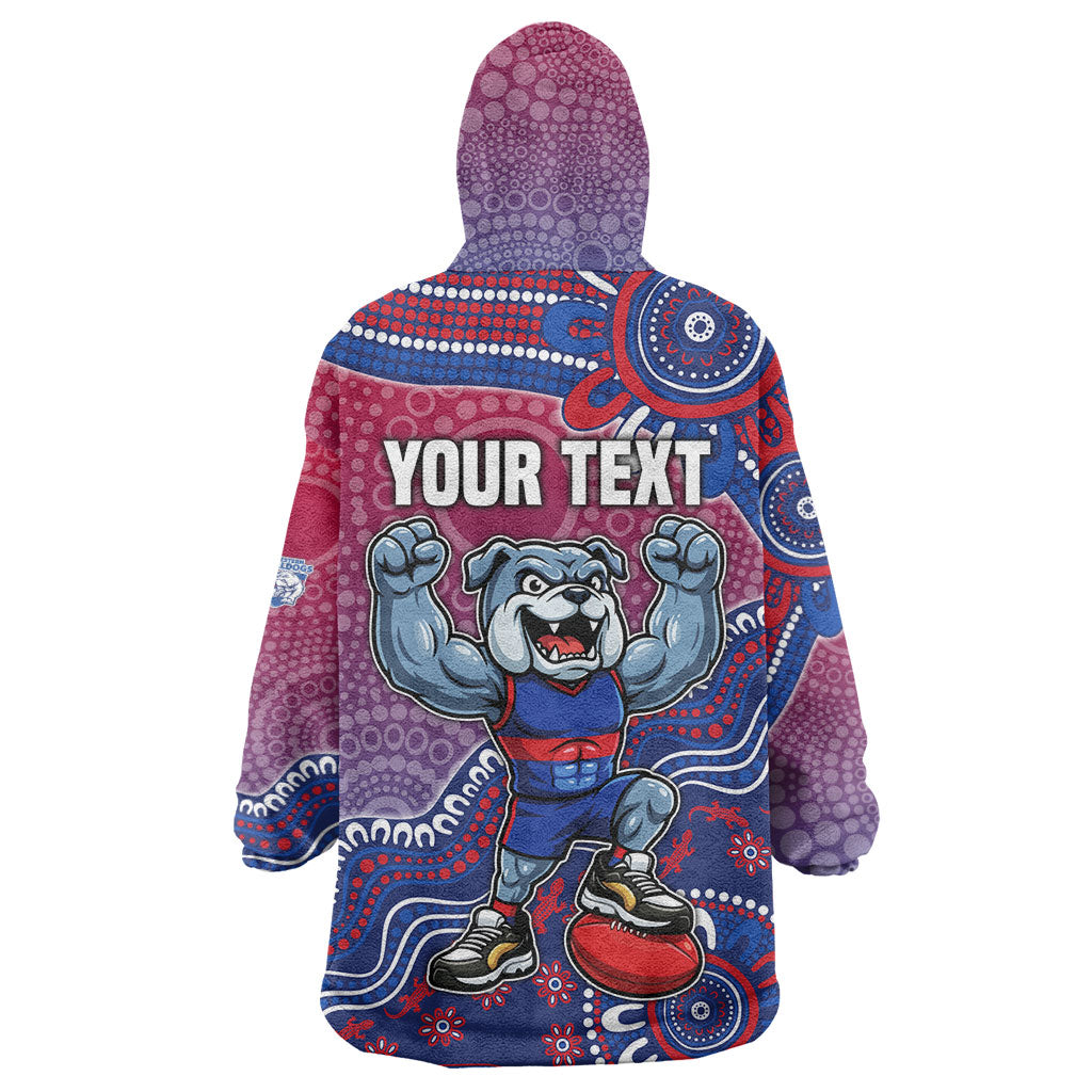 Personalized Western Bulldogs Football Mascot Wearable Blanket Hoodie Aboriginal Dot Art Style Vibrant Indigenous Pattern Design