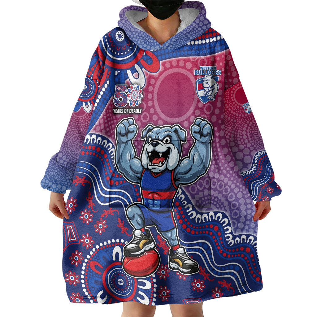 Personalized Western Bulldogs Football Mascot Wearable Blanket Hoodie Aboriginal Dot Art Style Vibrant Indigenous Pattern Design