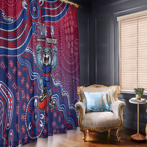 Personalized Western Bulldogs Football Mascot Window Curtain Aboriginal Dot Art Style Vibrant Indigenous Pattern Design