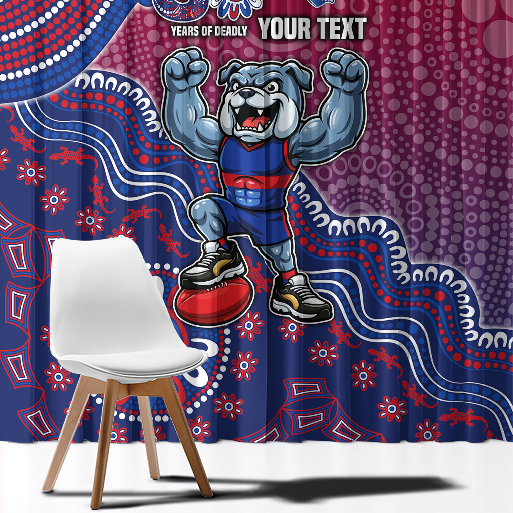 Personalized Western Bulldogs Football Mascot Window Curtain Aboriginal Dot Art Style Vibrant Indigenous Pattern Design