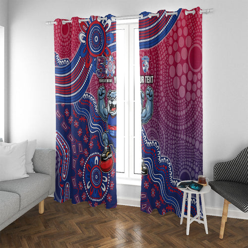 Personalized Western Bulldogs Football Mascot Window Curtain Aboriginal Dot Art Style Vibrant Indigenous Pattern Design