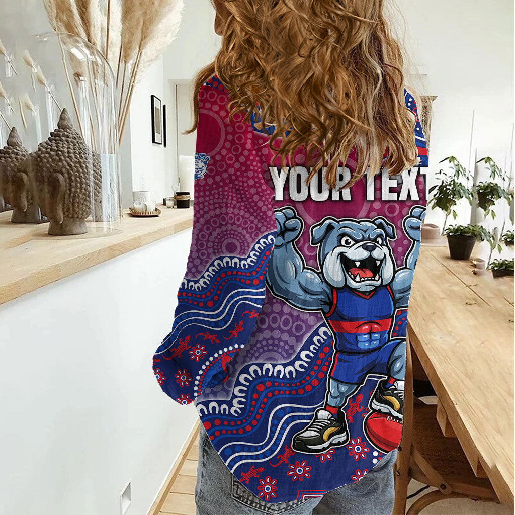 Personalized Western Bulldogs Football Mascot Women Casual Shirt Aboriginal Dot Art Style Vibrant Indigenous Pattern Design