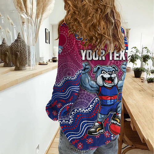 Personalized Western Bulldogs Football Mascot Women Casual Shirt Aboriginal Dot Art Style Vibrant Indigenous Pattern Design
