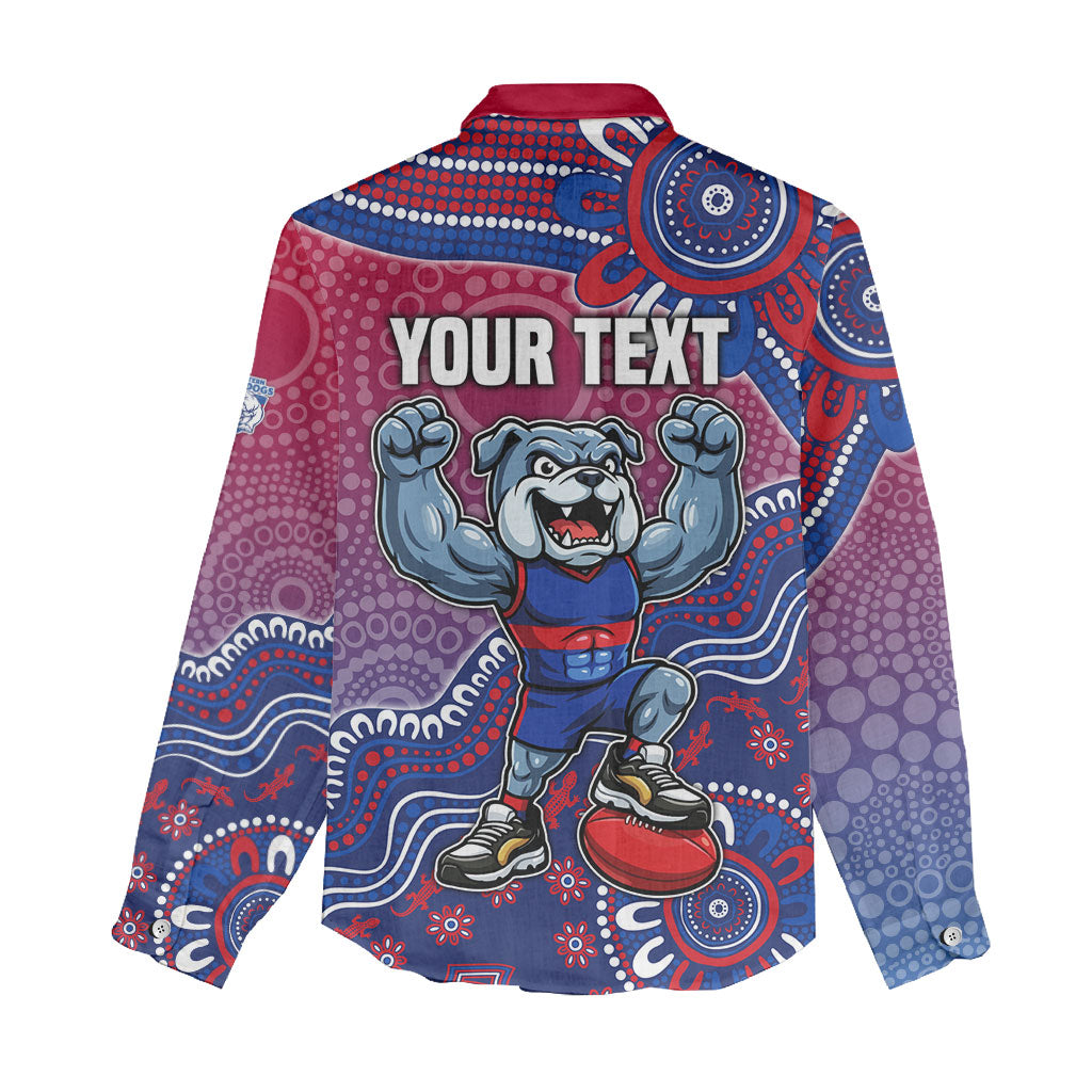 Personalized Western Bulldogs Football Mascot Women Casual Shirt Aboriginal Dot Art Style Vibrant Indigenous Pattern Design