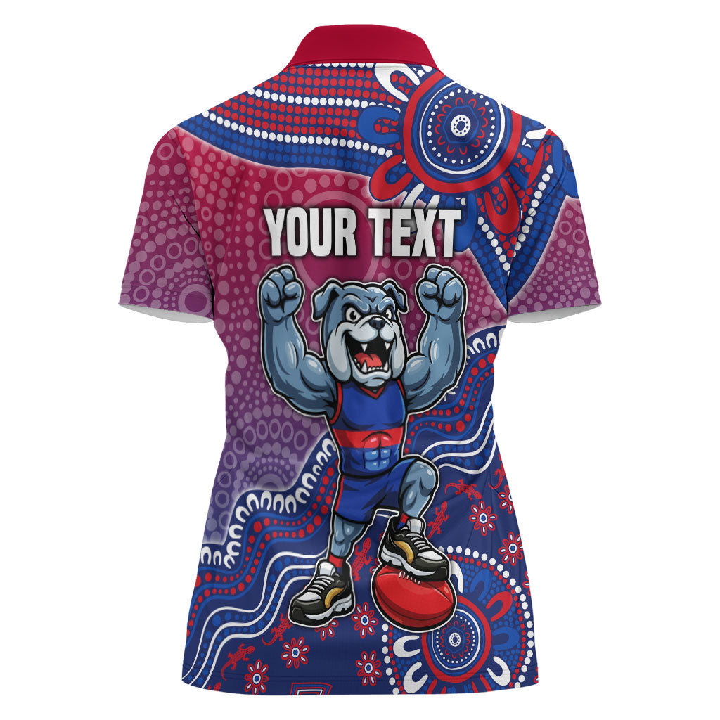 Personalized Western Bulldogs Football Mascot Women Polo Shirt Aboriginal Dot Art Style Vibrant Indigenous Pattern Design