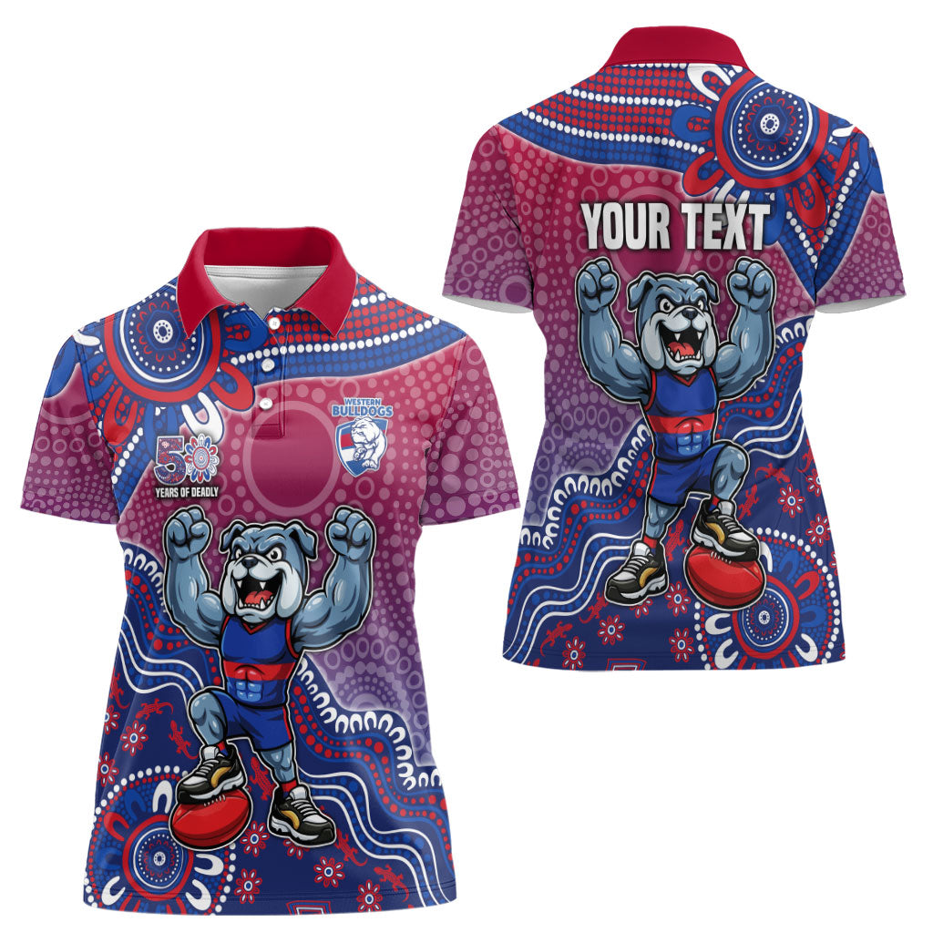 Personalized Western Bulldogs Football Mascot Women Polo Shirt Aboriginal Dot Art Style Vibrant Indigenous Pattern Design