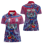 Personalized Western Bulldogs Football Mascot Women Polo Shirt Aboriginal Dot Art Style Vibrant Indigenous Pattern Design