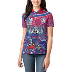 Personalized Western Bulldogs Football Mascot Women Polo Shirt Aboriginal Dot Art Style Vibrant Indigenous Pattern Design