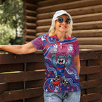 Personalized Western Bulldogs Football Mascot Women Polo Shirt Aboriginal Dot Art Style Vibrant Indigenous Pattern Design