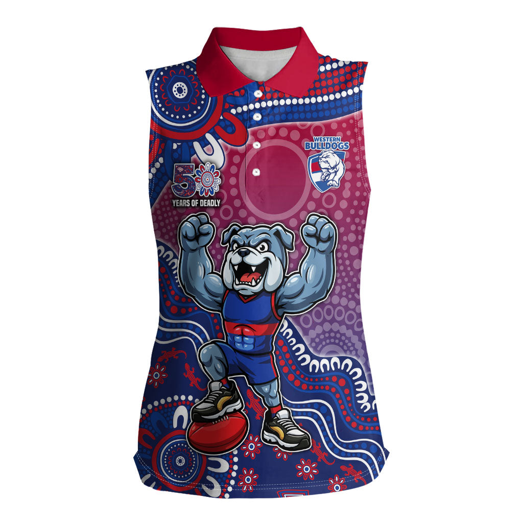 Personalized Western Bulldogs Football Mascot Women Sleeveless Polo Shirt Aboriginal Dot Art Style Vibrant Indigenous Pattern Design