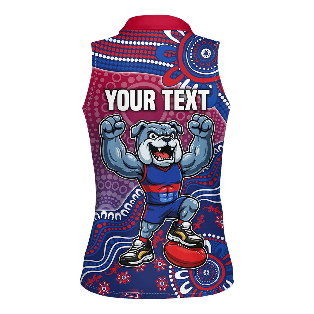 Personalized Western Bulldogs Football Mascot Women Sleeveless Polo Shirt Aboriginal Dot Art Style Vibrant Indigenous Pattern Design