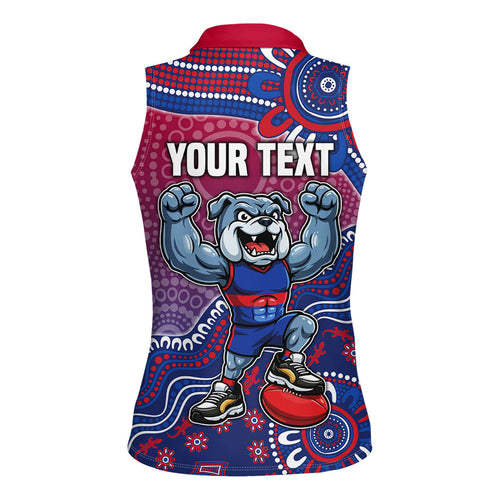 Personalized Western Bulldogs Football Mascot Women Sleeveless Polo Shirt Aboriginal Dot Art Style Vibrant Indigenous Pattern Design
