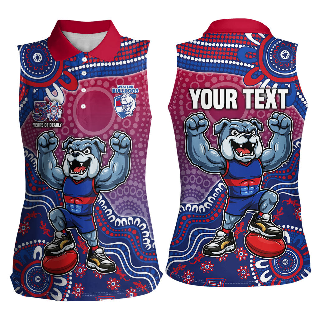 Personalized Western Bulldogs Football Mascot Women Sleeveless Polo Shirt Aboriginal Dot Art Style Vibrant Indigenous Pattern Design