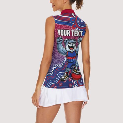 Personalized Western Bulldogs Football Mascot Women Sleeveless Polo Shirt Aboriginal Dot Art Style Vibrant Indigenous Pattern Design