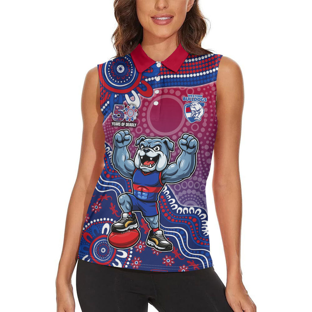 Personalized Western Bulldogs Football Mascot Women Sleeveless Polo Shirt Aboriginal Dot Art Style Vibrant Indigenous Pattern Design