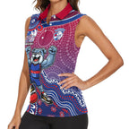 Personalized Western Bulldogs Football Mascot Women Sleeveless Polo Shirt Aboriginal Dot Art Style Vibrant Indigenous Pattern Design