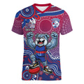 Personalized Western Bulldogs Football Mascot Women V-Neck T-Shirt Aboriginal Dot Art Style Vibrant Indigenous Pattern Design