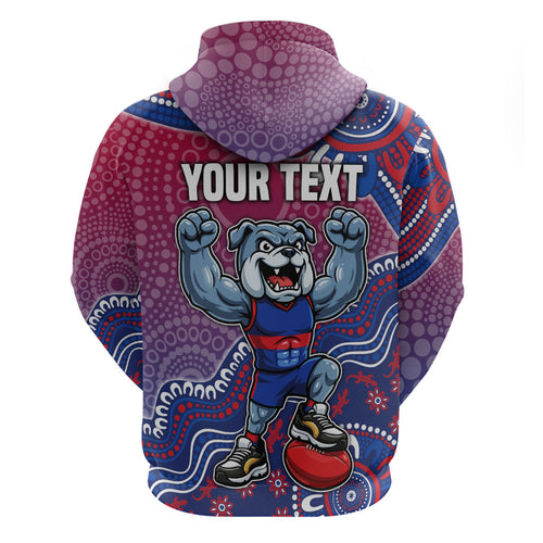 Personalized Western Bulldogs Football Mascot Zip Hoodie Aboriginal Dot Art Style Vibrant Indigenous Pattern Design