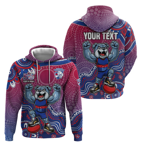 Personalized Western Bulldogs Football Mascot Zip Hoodie Aboriginal Dot Art Style Vibrant Indigenous Pattern Design