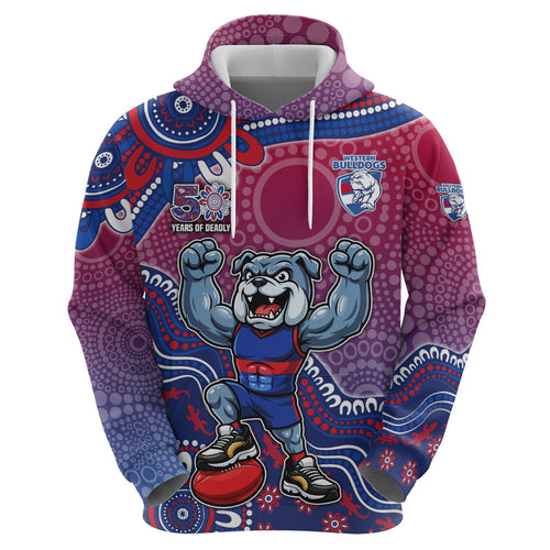 Personalized Western Bulldogs Football Mascot Zip Hoodie Aboriginal Dot Art Style Vibrant Indigenous Pattern Design