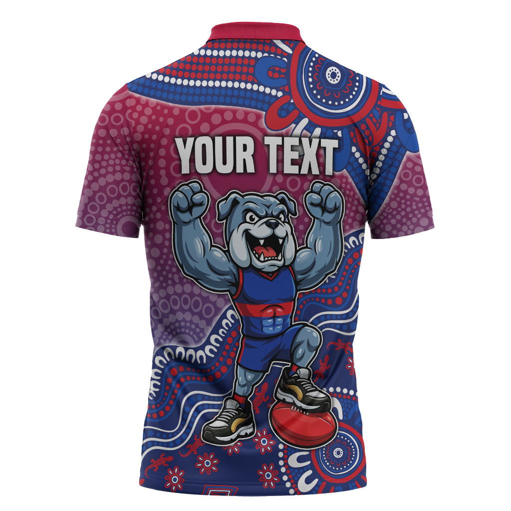 Personalized Western Bulldogs Football Mascot Zipper Polo Shirt Aboriginal Dot Art Style Vibrant Indigenous Pattern Design