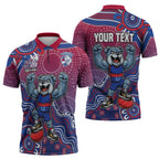 Personalized Western Bulldogs Football Mascot Zipper Polo Shirt Aboriginal Dot Art Style Vibrant Indigenous Pattern Design