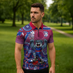 Personalized Western Bulldogs Football Mascot Zipper Polo Shirt Aboriginal Dot Art Style Vibrant Indigenous Pattern Design