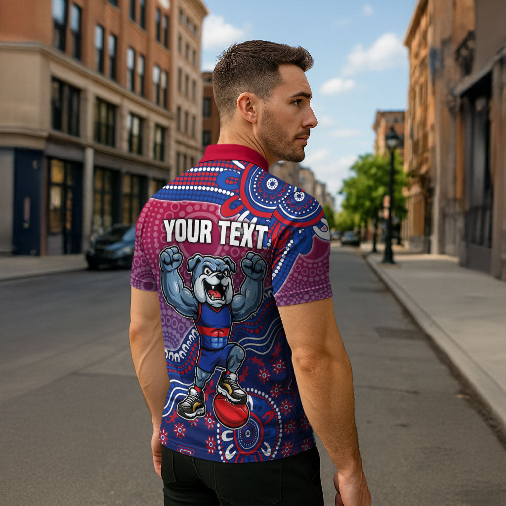 Personalized Western Bulldogs Football Mascot Zipper Polo Shirt Aboriginal Dot Art Style Vibrant Indigenous Pattern Design