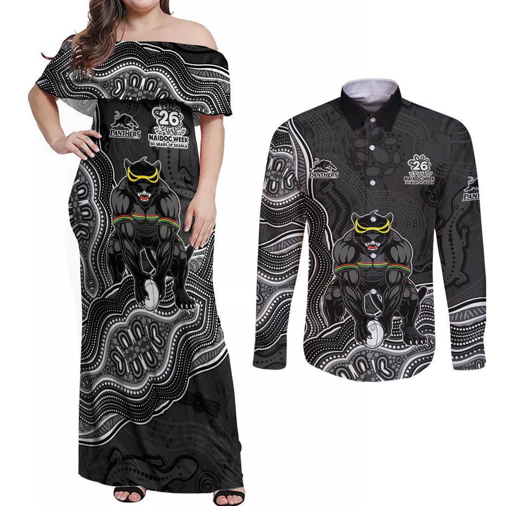 Penrith Panthers NAIDOC Week 2026 Couples Matching Off Shoulder Maxi Dress and Long Sleeve Button Shirt First Nations of Australia Aboriginal Mascot Rugby