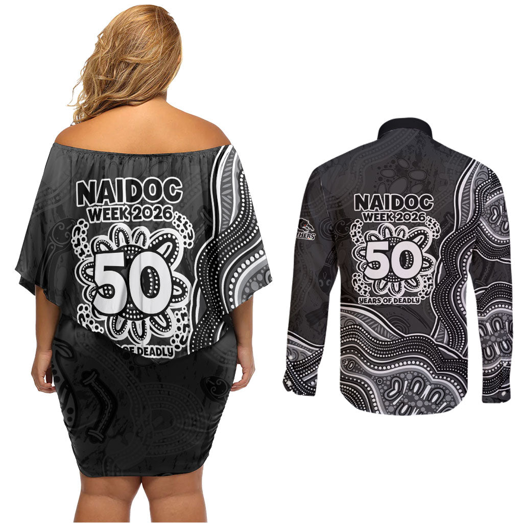 Penrith Panthers NAIDOC Week 2026 Couples Matching Off Shoulder Short Dress and Long Sleeve Button Shirt First Nations of Australia Aboriginal Mascot Rugby