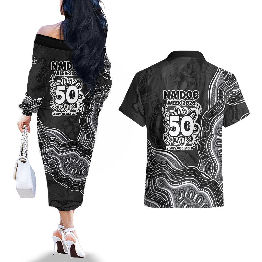 Penrith Panthers NAIDOC Week 2026 Couples Matching Off The Shoulder Long Sleeve Dress and Hawaiian Shirt First Nations of Australia Aboriginal Mascot Rugby