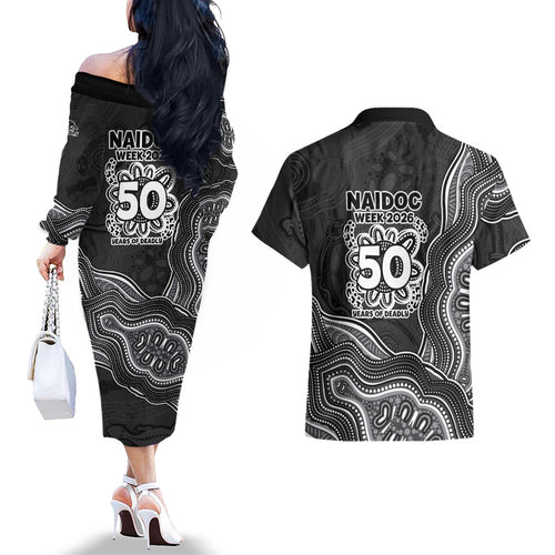 Penrith Panthers NAIDOC Week 2026 Couples Matching Off The Shoulder Long Sleeve Dress and Hawaiian Shirt First Nations of Australia Aboriginal Mascot Rugby