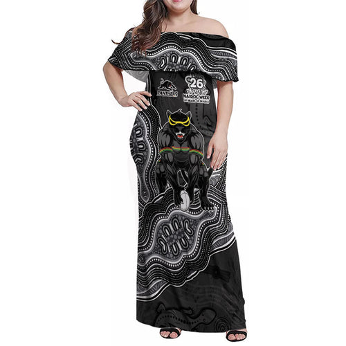 Penrith Panthers NAIDOC Week 2026 Family Matching Off Shoulder Maxi Dress and Hawaiian Shirt First Nations of Australia Aboriginal Mascot Rugby