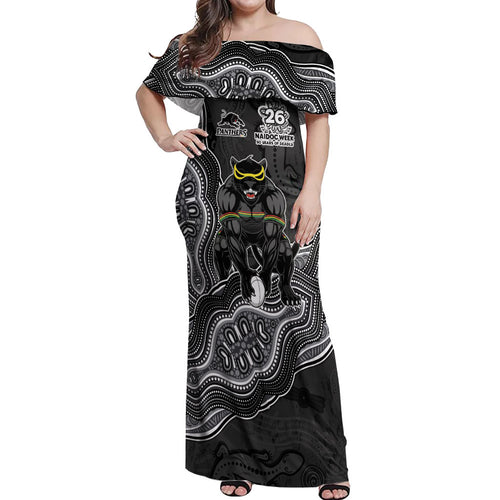 Penrith Panthers NAIDOC Week 2026 Off Shoulder Maxi Dress First Nations of Australia Aboriginal Mascot Rugby