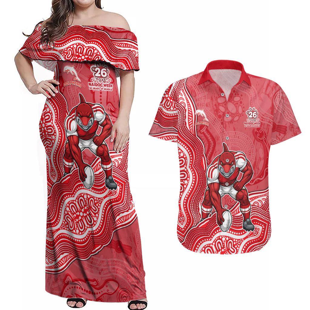 Dolphins NAIDOC Week 2026 Couples Matching Off Shoulder Maxi Dress and Hawaiian Shirt First Nations of Australia Aboriginal Mascot Rugby