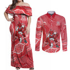 Dolphins NAIDOC Week 2026 Couples Matching Off Shoulder Maxi Dress and Long Sleeve Button Shirt First Nations of Australia Aboriginal Mascot Rugby
