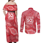 Dolphins NAIDOC Week 2026 Couples Matching Off Shoulder Maxi Dress and Long Sleeve Button Shirt First Nations of Australia Aboriginal Mascot Rugby