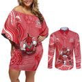 Dolphins NAIDOC Week 2026 Couples Matching Off Shoulder Short Dress and Long Sleeve Button Shirt First Nations of Australia Aboriginal Mascot Rugby