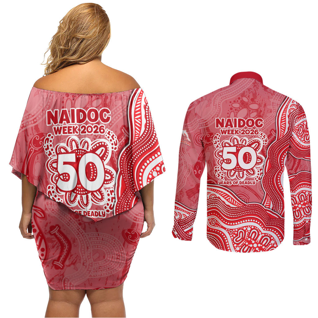 Dolphins NAIDOC Week 2026 Couples Matching Off Shoulder Short Dress and Long Sleeve Button Shirt First Nations of Australia Aboriginal Mascot Rugby