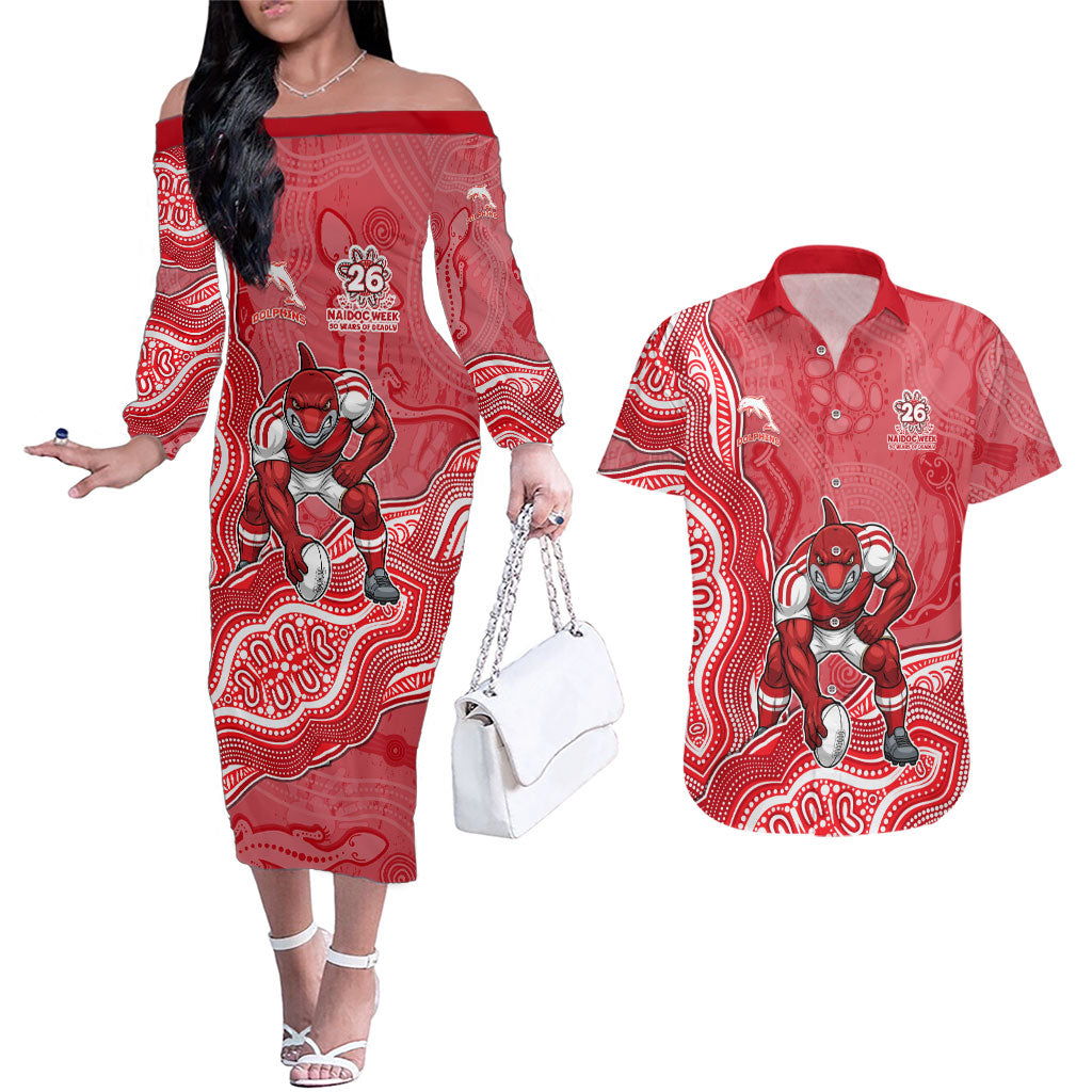 Dolphins NAIDOC Week 2026 Couples Matching Off The Shoulder Long Sleeve Dress and Hawaiian Shirt First Nations of Australia Aboriginal Mascot Rugby