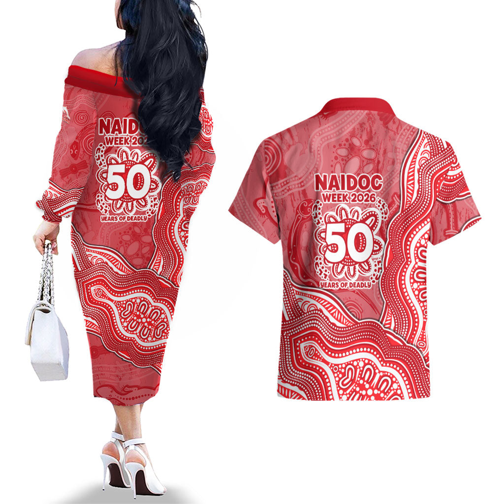 Dolphins NAIDOC Week 2026 Couples Matching Off The Shoulder Long Sleeve Dress and Hawaiian Shirt First Nations of Australia Aboriginal Mascot Rugby