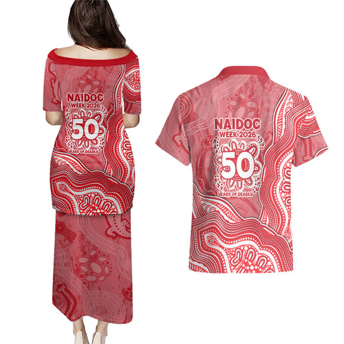 Dolphins NAIDOC Week 2026 Couples Matching Puletasi and Hawaiian Shirt First Nations of Australia Aboriginal Mascot Rugby