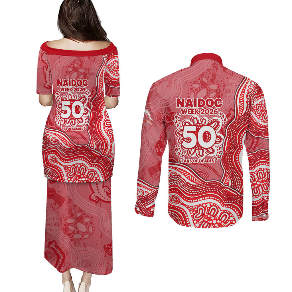 Dolphins NAIDOC Week 2026 Couples Matching Puletasi and Long Sleeve Button Shirt First Nations of Australia Aboriginal Mascot Rugby