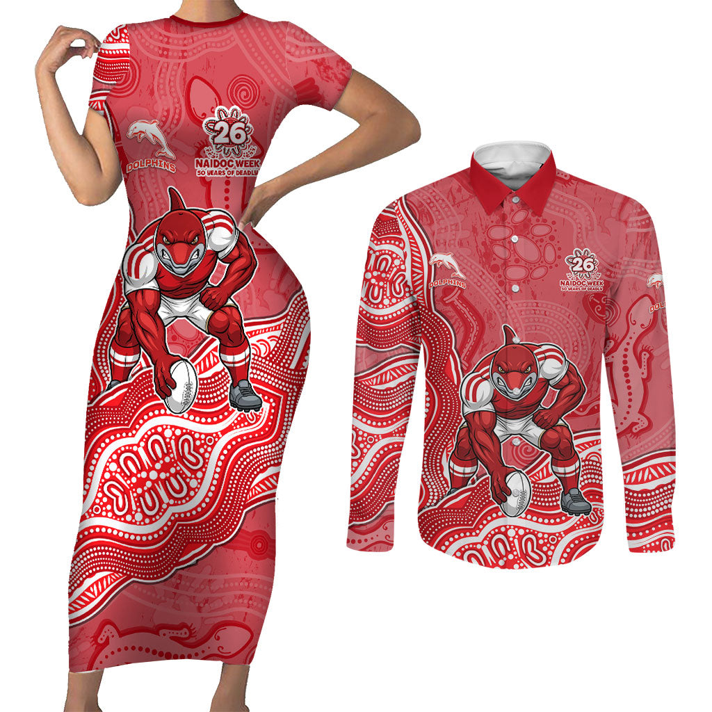 Dolphins NAIDOC Week 2026 Couples Matching Short Sleeve Bodycon Dress and Long Sleeve Button Shirt First Nations of Australia Aboriginal Mascot Rugby