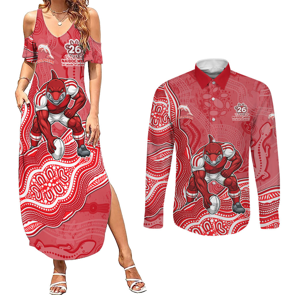 Dolphins NAIDOC Week 2026 Couples Matching Summer Maxi Dress and Long Sleeve Button Shirt First Nations of Australia Aboriginal Mascot Rugby