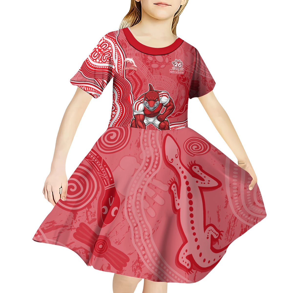 Dolphins NAIDOC Week 2026 Kid Short Sleeve Dress First Nations of Australia Aboriginal Mascot Rugby