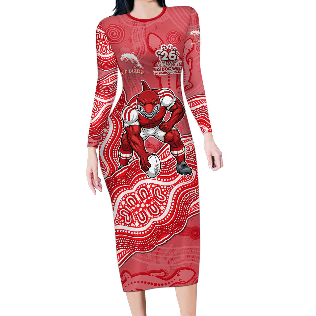 Dolphins NAIDOC Week 2026 Long Sleeve Bodycon Dress First Nations of Australia Aboriginal Mascot Rugby