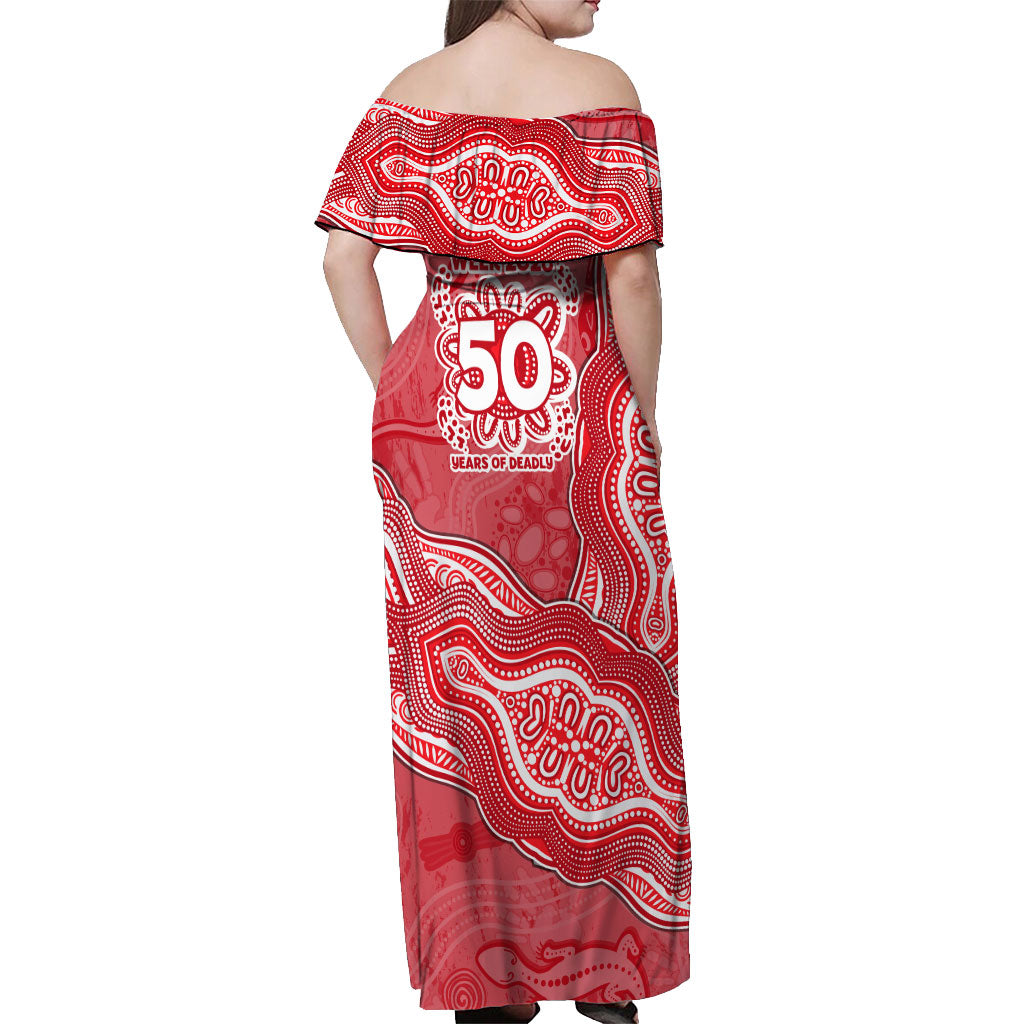 Dolphins NAIDOC Week 2026 Off Shoulder Maxi Dress First Nations of Australia Aboriginal Mascot Rugby